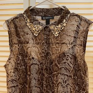 NWT - Animal print, rhinestone collar shirt.